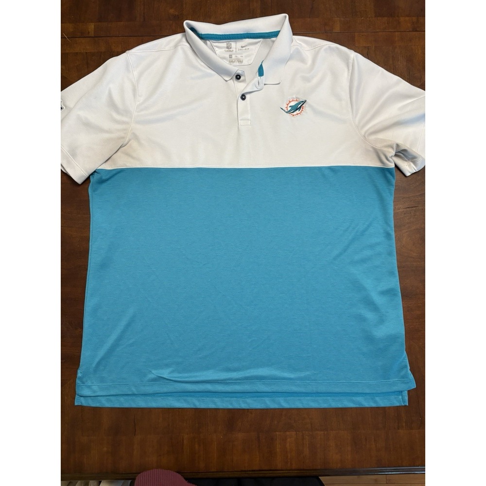 Nike NFL Onfield Apparel Miami Dolphins Dri-Fit Polo Shirt XXL White Teal Sports